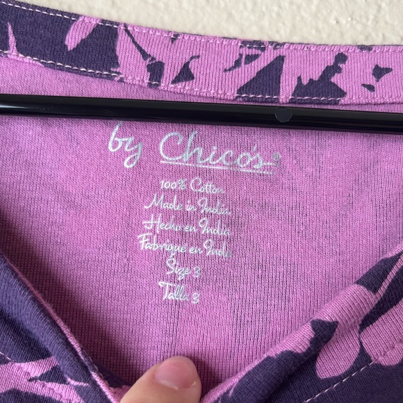 Chicos Enchanted Shadow 3/4 Sleeve Boat-Neck Tee 3 Pink Purple 100% Cotton - Picture 2 of 6